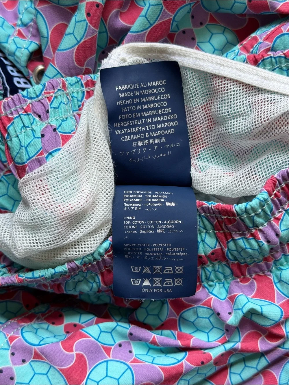 Vilebrequin Men’s M Turtle Print Swim Trunks Pink Blue Moorea St Tropez Surfcore